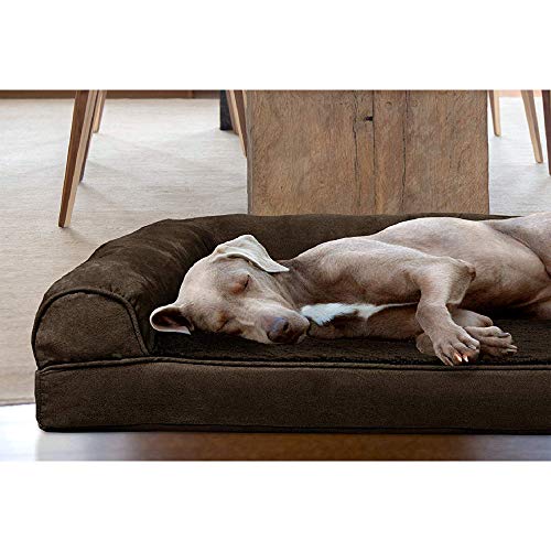Image of Furhaven Orthopedic Dog Bed for Large Dogs w / Removable Bolsters & Washable Cover, For Dogs Up to 125 lbs - Plush & Suede Sofa - Espresso, Jumbo Plus /XXL