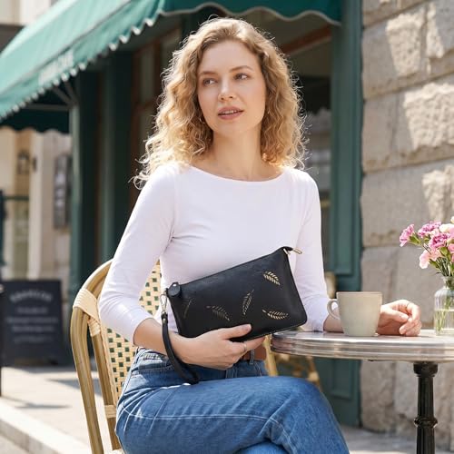 Image of YALUXE Genuine Leather Wristlet Handbags Purses Cell Phone Pocket Clutch Wallet Crossbody Bags for Women