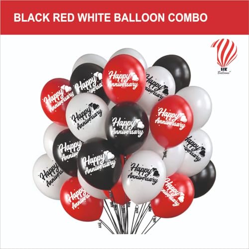 Image of HK balloons 51Pcs Red White Black Anniversary Decoration Item Kite Set With Happy Anniversary Foil Banner For Wedding Anniversary Decoration Combo for Couple