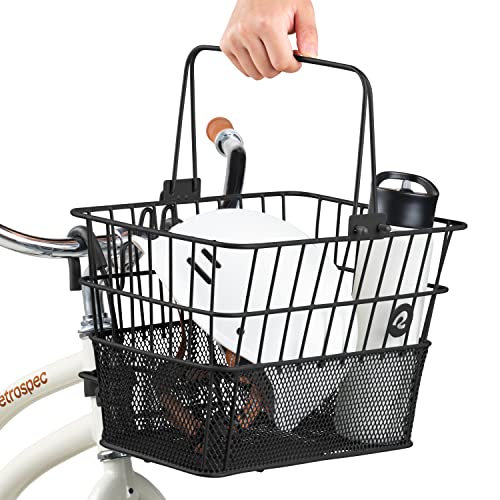 Retrospec Apollo Detachable Front Bike Basket Steel Half-Mesh With Integrated Detachable Hooks And Built-In Handle, Easy Assembly And Portability For Bicycles #TOP7