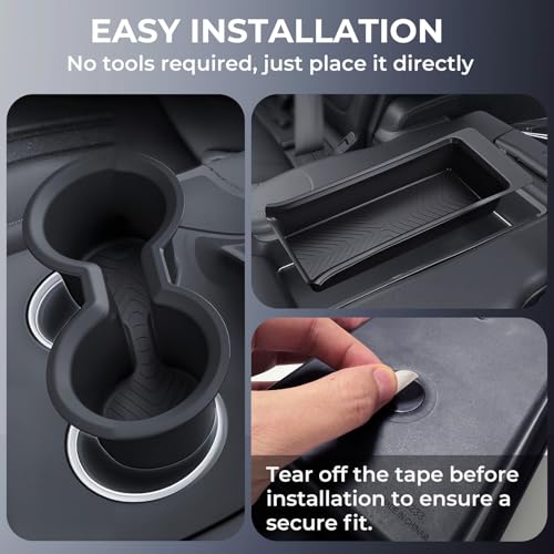 Image of 2nd Row Cup Holder Insert & Center Console Organizer for Honda Pilot 2023-2026 (Only Fits for 8 Seats), Interior Accessories TPE Car Cup Holder & Armrest Storage Tray for 2023-2026 Pilot, Black