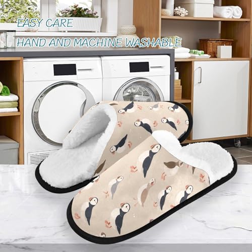 Beige Cartoon Puffins Slippers For Women Men Soft Memory Foam Non-Slip Animal Winter Indoor House Shoes Travel Slipper3