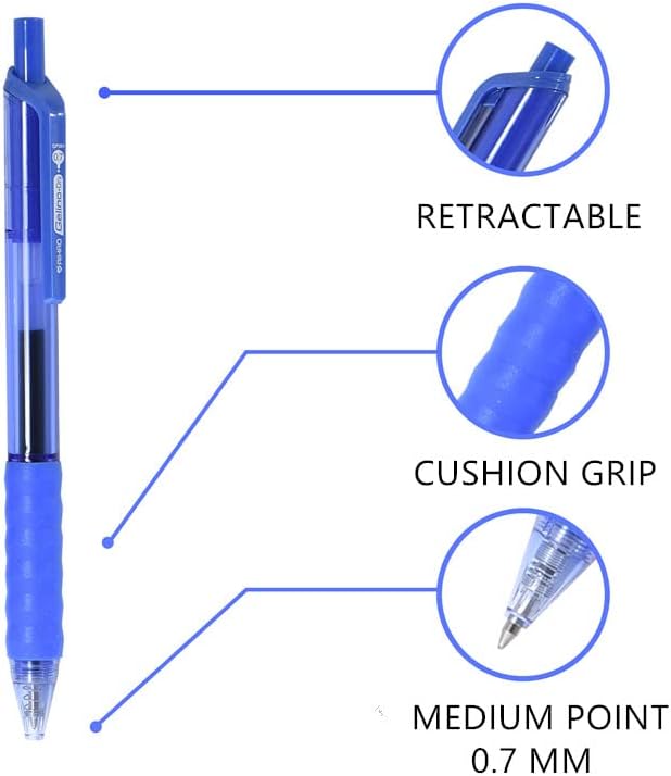 AIHAO Gel Pens Blue Ink, 0.7mm Medium Point, Smooth Writing Retractable Pens, Quick Dry Gel Ink with Comfort Grip, No Smear, 12 Pack for Office, School, Home - Image 3