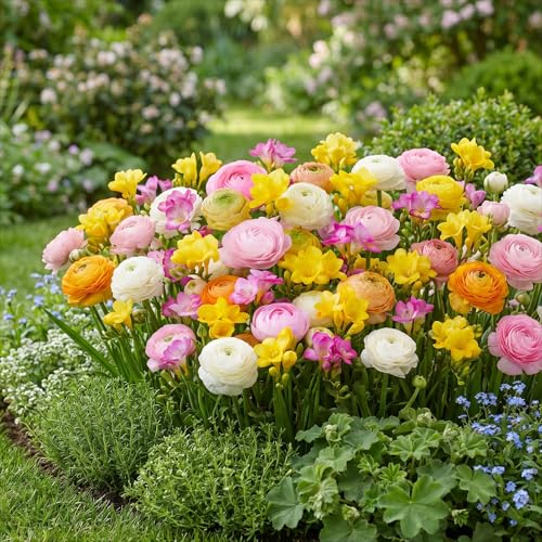 Blumenzwiebeln Mehrjährig Winterhart - Ranunkeln & Freesien Kollektion - 50 Zwiebeln/Knollen - Echte Pflanzen aus Holland für Garten und Topf (kein Samen nicht künstlich)
