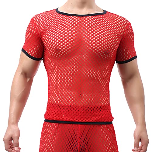 Men's Novelty Shirts Mesh Hollow Sexy Tank Tops Breathable Muscle Undershirt Exotic Apparel