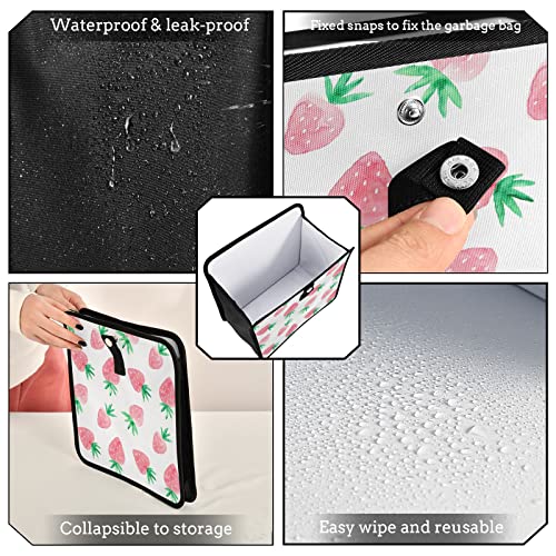 Image of Strawberry Cute Car Trash Can Fruit Foldable Hanging Car Trash Bag Bin Auto Garbage Can Leak-Proof Car Organizer(Large) (g300223586p857c913s2022)