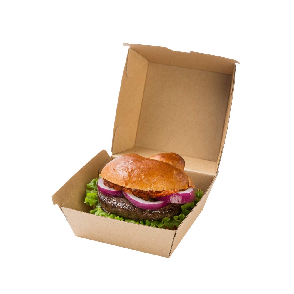 BIOZOYG Take Away Burger Box 200 pièces I boîtes à hamburgers robustes avec couvercle à charnière haute I stable To Go Burger emballage en carton brun 16,8 x 15,4 x 9,8 cm I biodégradable