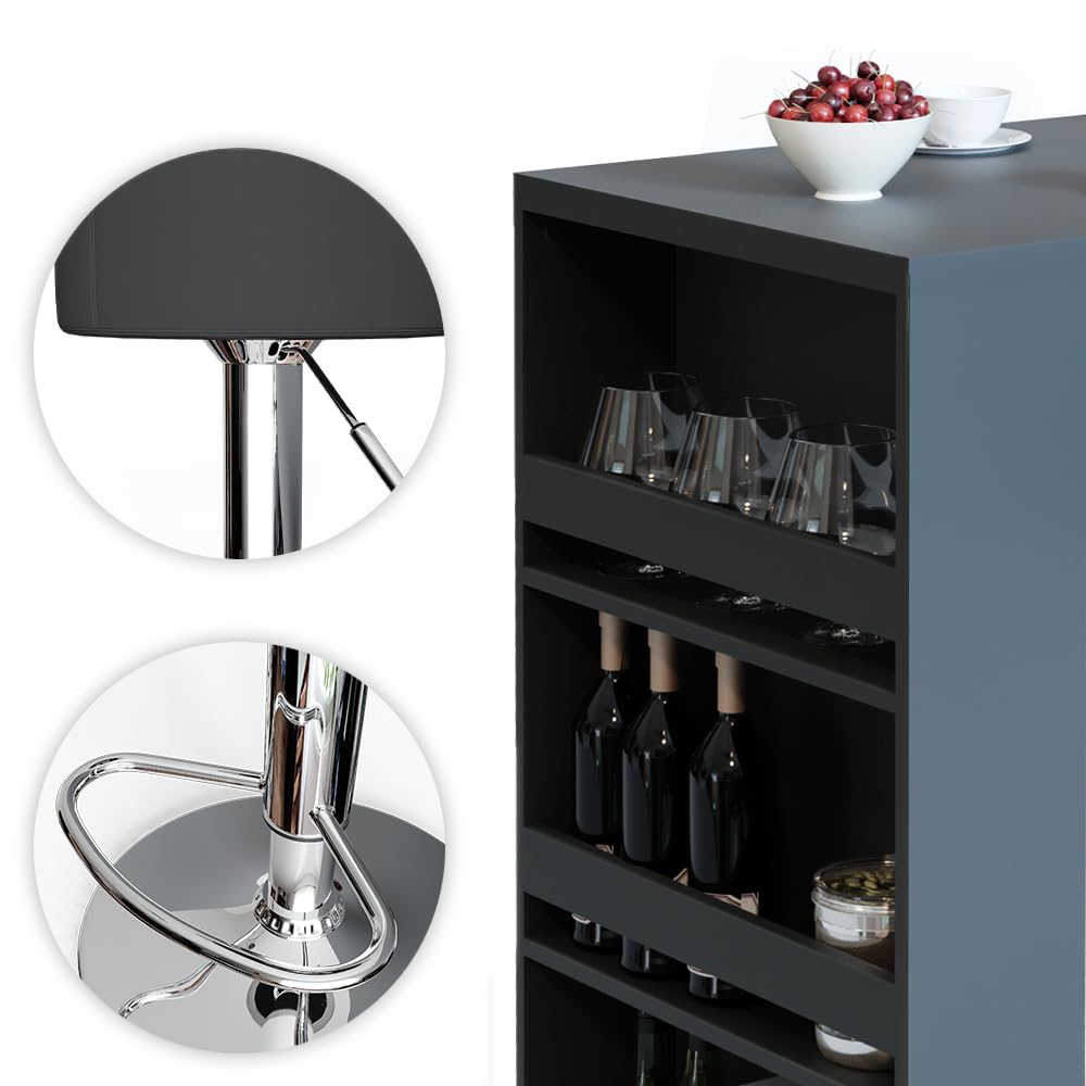 Vicco Set de Table de Bar, Anthracite, 57x80cm | avec 2 tabourets de bar, pour une utilisation flexible comme espace repas ou de travail