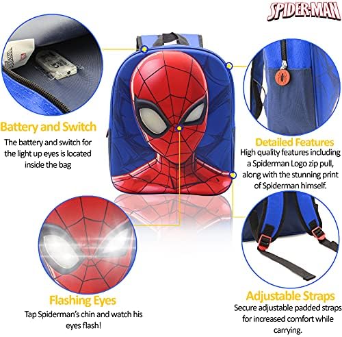 Marvel Spiderman Kids Backpack with Light Up Eyes, Superhero School Bag for Boys and Toddlers