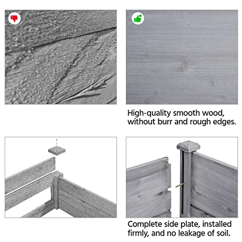 Image of Yaheetech Raised Garden Bed 2Pcs Elevated Wood Planter Box Outdoor, Gray | Fir wood with black non-woven fabric liner offers elevated planting, saves patio space, and enhances garden display.
