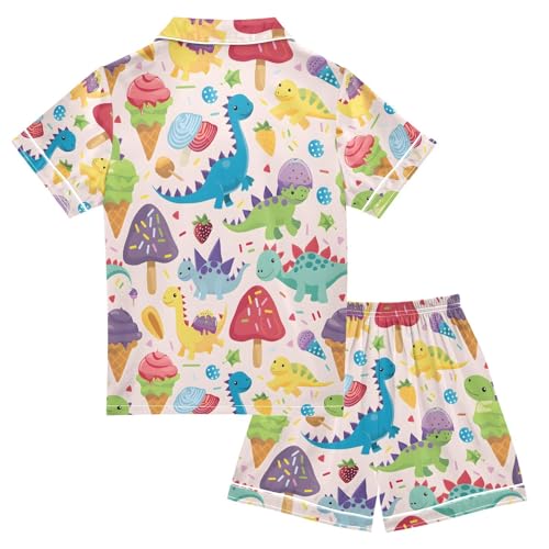 ALAZA Dinosaur Ice Cream Mushroom Pajamas Satin Pajama Set Short Sleeve Button Down Sleepwear2