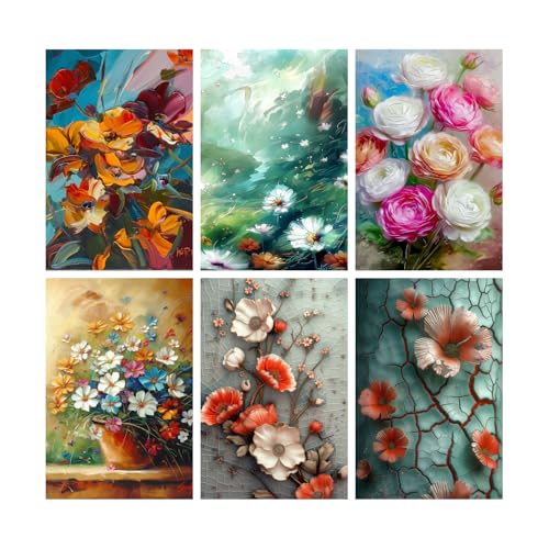 Image of SiddArtify Vibrant Floral Impasto Art Print Set - 300GSM Board - 12x18 Inch - Pack of 6 Wall Room Decoration art Poster Prints