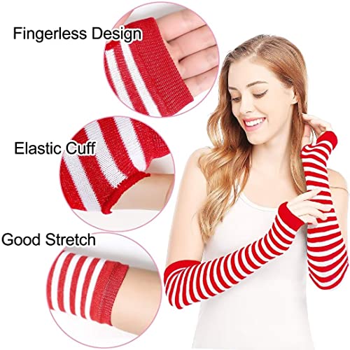 Image of Women's Long Knitted Fingerless Gloves Thumbhole Stretch Arm Warmers | Stretchy soft knitted arm warmers for women, comfortable thumbhole design, ideal daily winter hand sleeve accessories