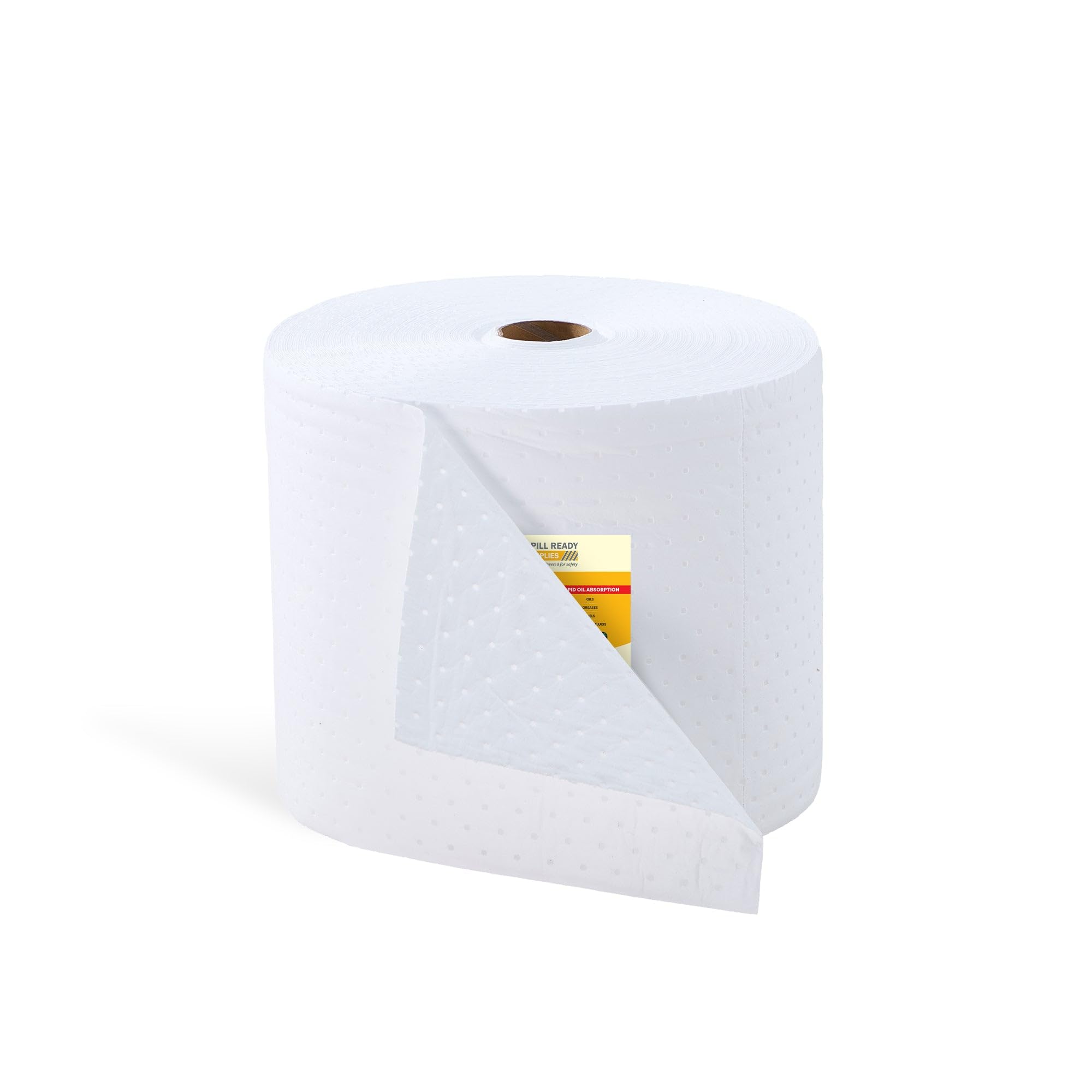 Spill Ready Oil Only Absorbent Roll 15" x 300' - Hydrophobic Perforated Sorbent Mat Roll for Oil & Fuel Spills, Repels Water - White Industrial Spill Roll