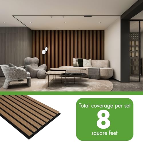 Image of Art3d 12 inch x 24 inch Acoustic Wood Slat Wall Panel, 4pcs, 8 sq.ft, Deep Walnut