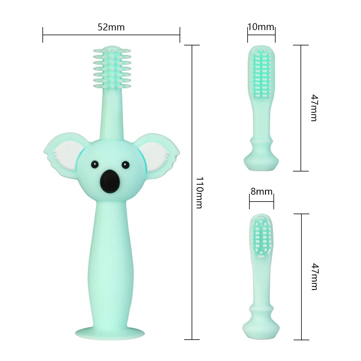 Vicloon Spazzolini da Denti per Bambini, Baby Spazzolino Massaggiagengive da Denti, 360° Silicone Morbido con Design Carino Koala, Dentizione Cure Orali per Bambini da 0 a 3 Anni (3 Pezzi), Verde