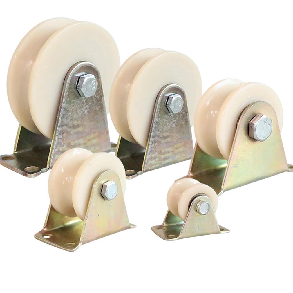 2 Stück Nylon-Schienenrad mit V-Nut, Schiebetür-Rollenrolle, Hochleistungs-Starrrolle, Doppellager, Zubehör für Drahtseil-Führungsräder, für Schienenschiebetüren und mechanische Wagen (U-Typ