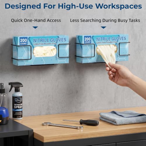 Image of Large Glove Box Holder Wall Mount, 2 Pack, Black | Ideal for High-Volume Glove Use, Not Includes Glove Box