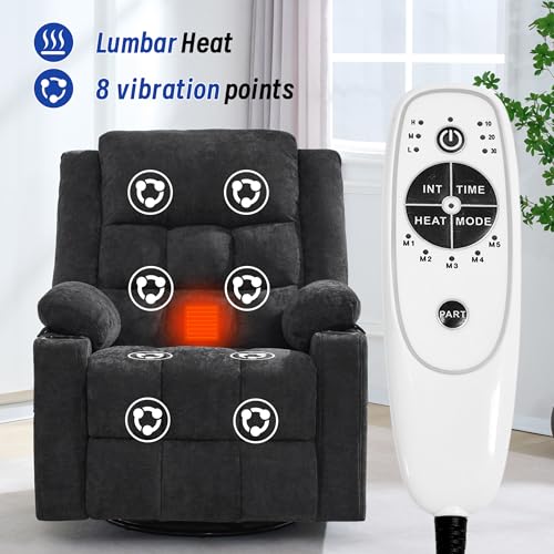 Image of Power Swivel Rocker Recliner Chair with Massage and Heat for Adults,Electric Glider Reclining Single Sofa Chair for Living Room,USB & Type-C Charging Ports, Infinite Position,Black