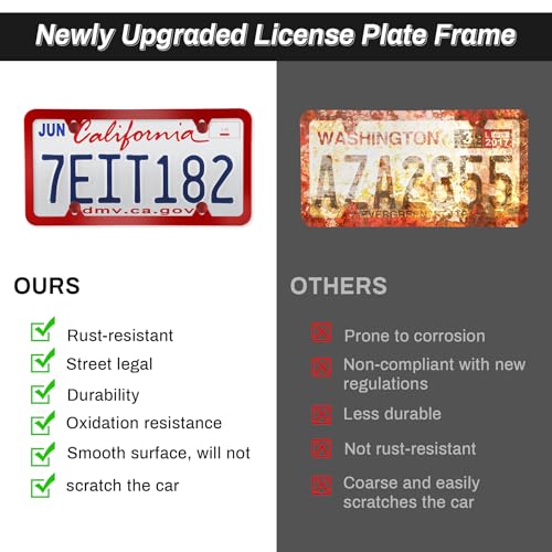 Alpmosn 2PCS Stainless Steel License Plate Frames, 4 Holes Car Licence Plate Covers with Screws Washers and Caps, Car Exterior Accessories, License Plate Holder for US Vehicles (Red) - Image 5