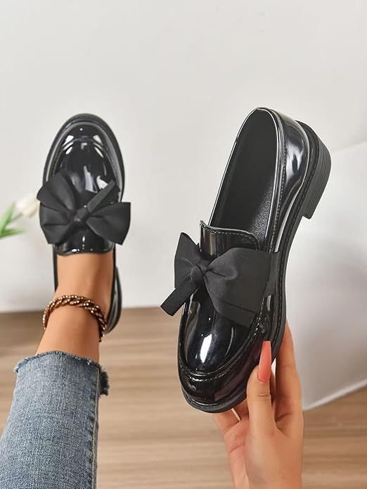 Pink Loafers for Women Patent Leather Shoes for Women Bow Loafers Slip-On Flat Shoes Casual Comfort Footwear Orthopaedic Anti-Slip Penny Loafer Comfort Slip on Low Heel Footwear - Image 2