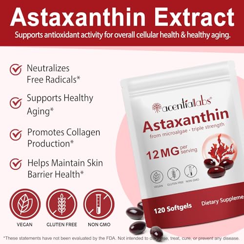 Astaxanthin 12mg Premium Astaxanthin Antioxidant Supplements Triple Strength Skin Vitamins for Women with Antioxidant Activity Supports Eye… – Ansicht 2