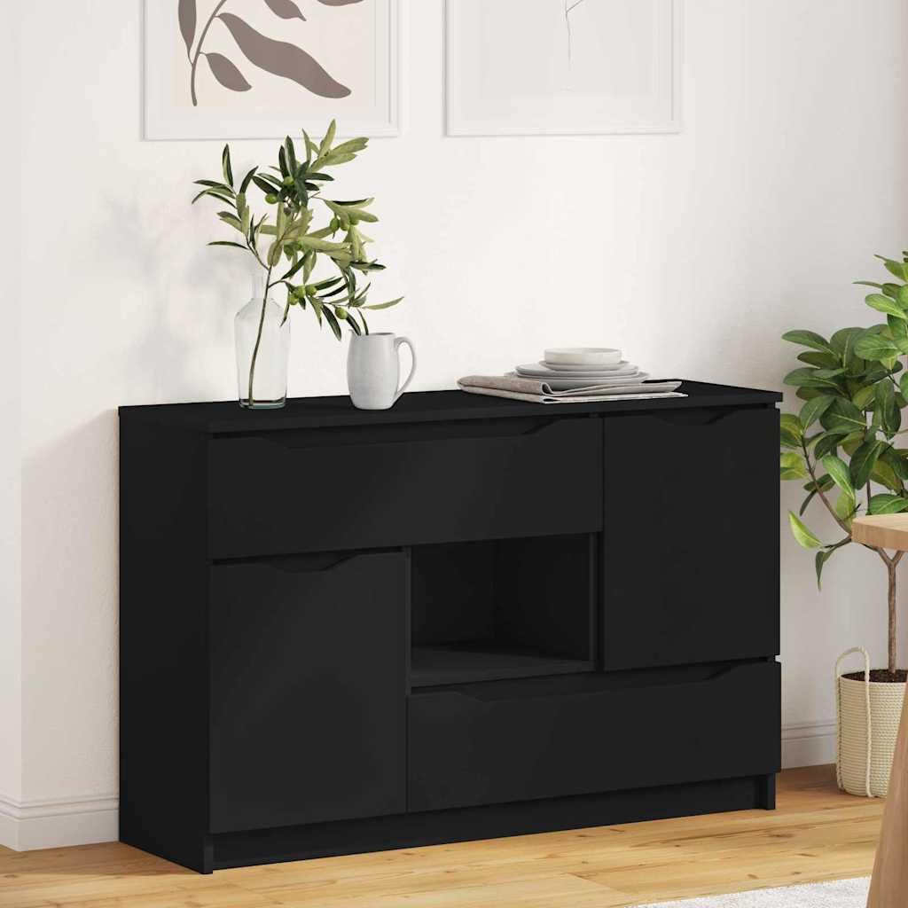 Vitrina con cajón negro de madera contrachapada y 100 cm de ancho para almacenamiento