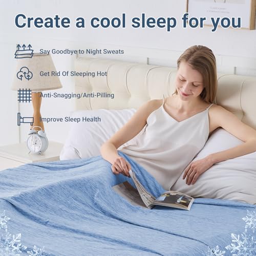 Image of Cooling Blanket Throw Size 50 inchx70 inch, Summer Lightweight Breathable Ice Blanket, Cooling Blankets for Hot Sleepers Night Sweats Adults Absorb Heat Keep Cool