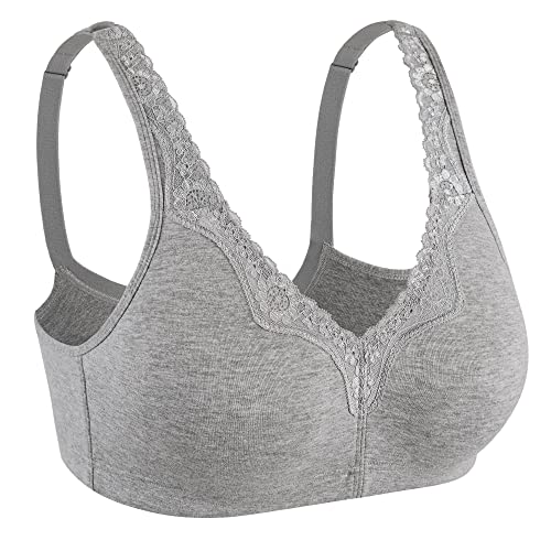 Haci Women's Comfort Cotton Bra Plus Size Everyday Non Padded Wirefree Lace Floral Bras(Gray,46D) #TOP3