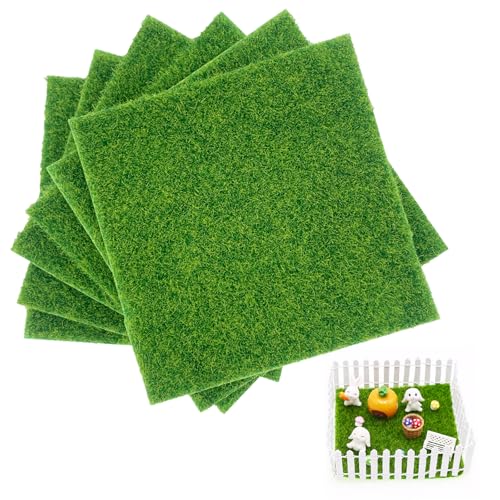 FINEASY 6 Piezas Césped Artificial Miniatura 15x15 cm, Mini Hierba Artificial, Baldosas de Césped Artificial, Césped Artificial para Terraza, Jardín y Casa de Muñecas