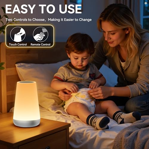 Image of Auxmir Rechargeable LED Night Light, Touch & Remote Control Bedside Lamp with 13 Colors, 5 Brightness Levels, Portable Table Lamp for Kids Baby Nursery, Bedroom, Bathroom, Camping, Silver