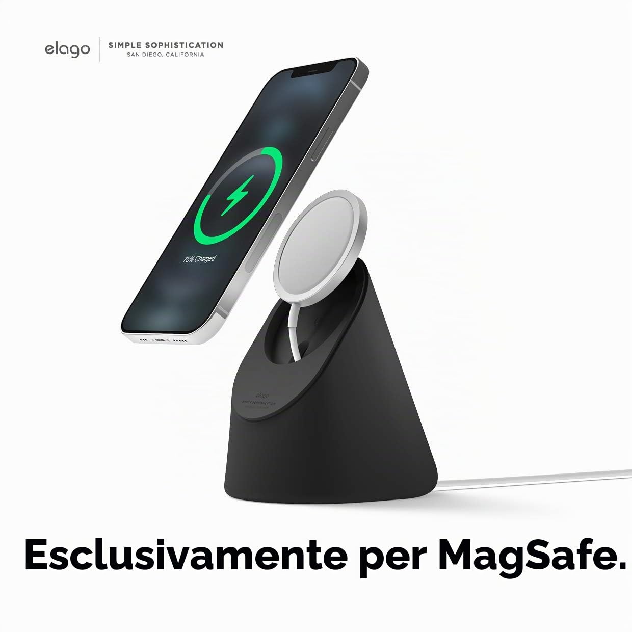 elago MS1 Supporto di Ricarica Wireless - Compatibile con Caricatore MagSafe e iPhone 17/16/15/14/13/12, Silicone Premium, Progettato per Modalità StandBy [Caricatore Non Incluso] (Nero)