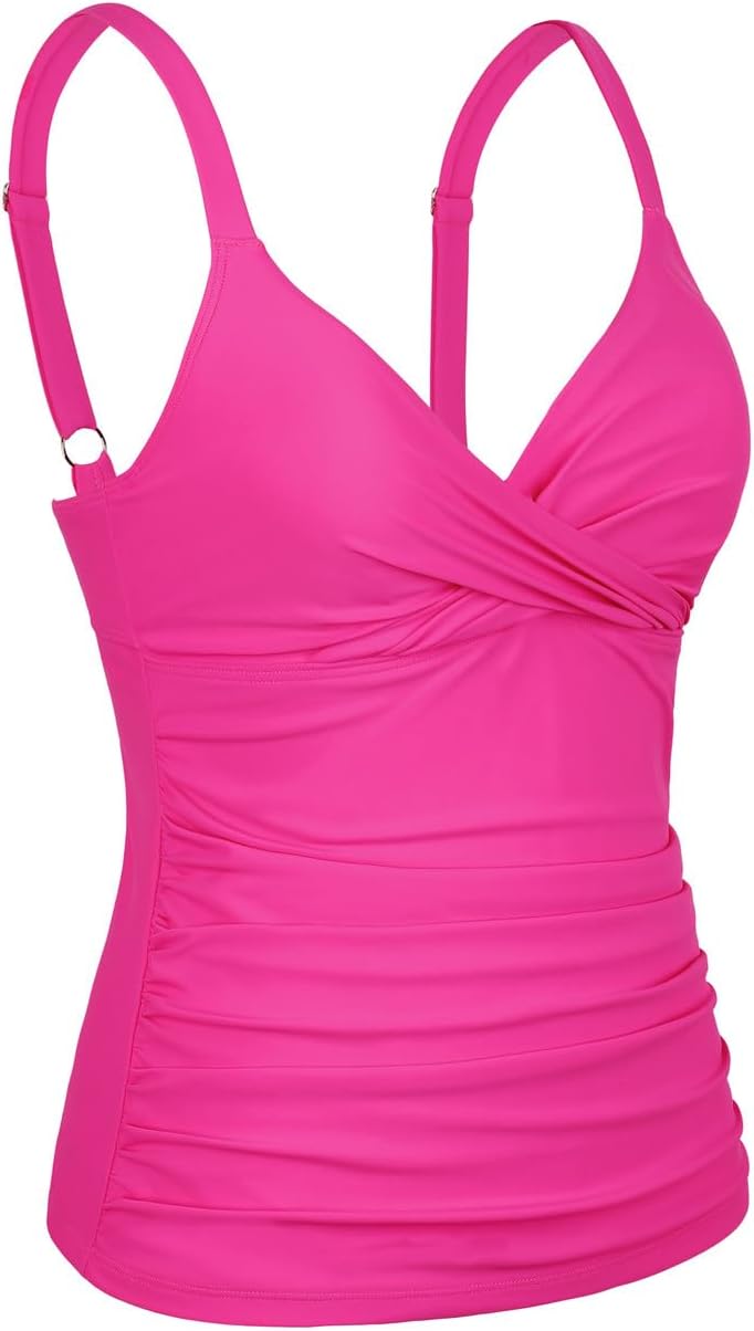 Hilor Women's Underwire Tankini Top Ruched Tummy Control Bathing Suit Tops Push Up Top Swimsuit Front Twist Swim Top Only - Image 4