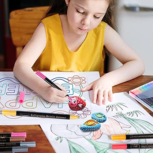 Metallic Marker Pens, 12 Colors Dual Tip Metallic Pens for Black Paper Mother Day Gift Card, Gold Silver Paint Metallic Pens for Scrapbooking Accessories, for Glass Rock Wood Painting Girls Gift