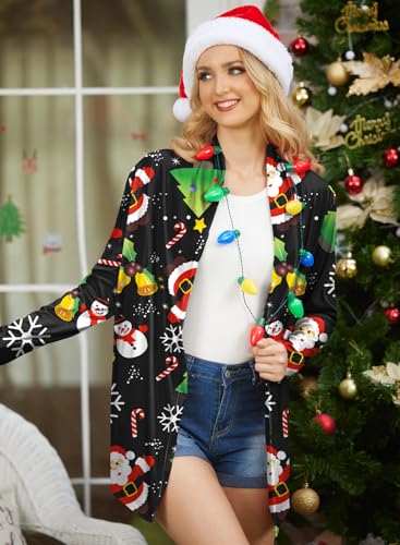 Santa and Snowman Print Lightweight Cardigan for Women - Image 2