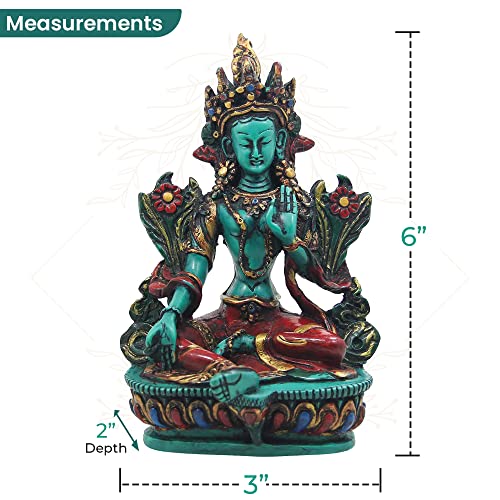 DharmaObjects Large Tibetan Green Tara Resin Statue Female Buddha 6" Tall