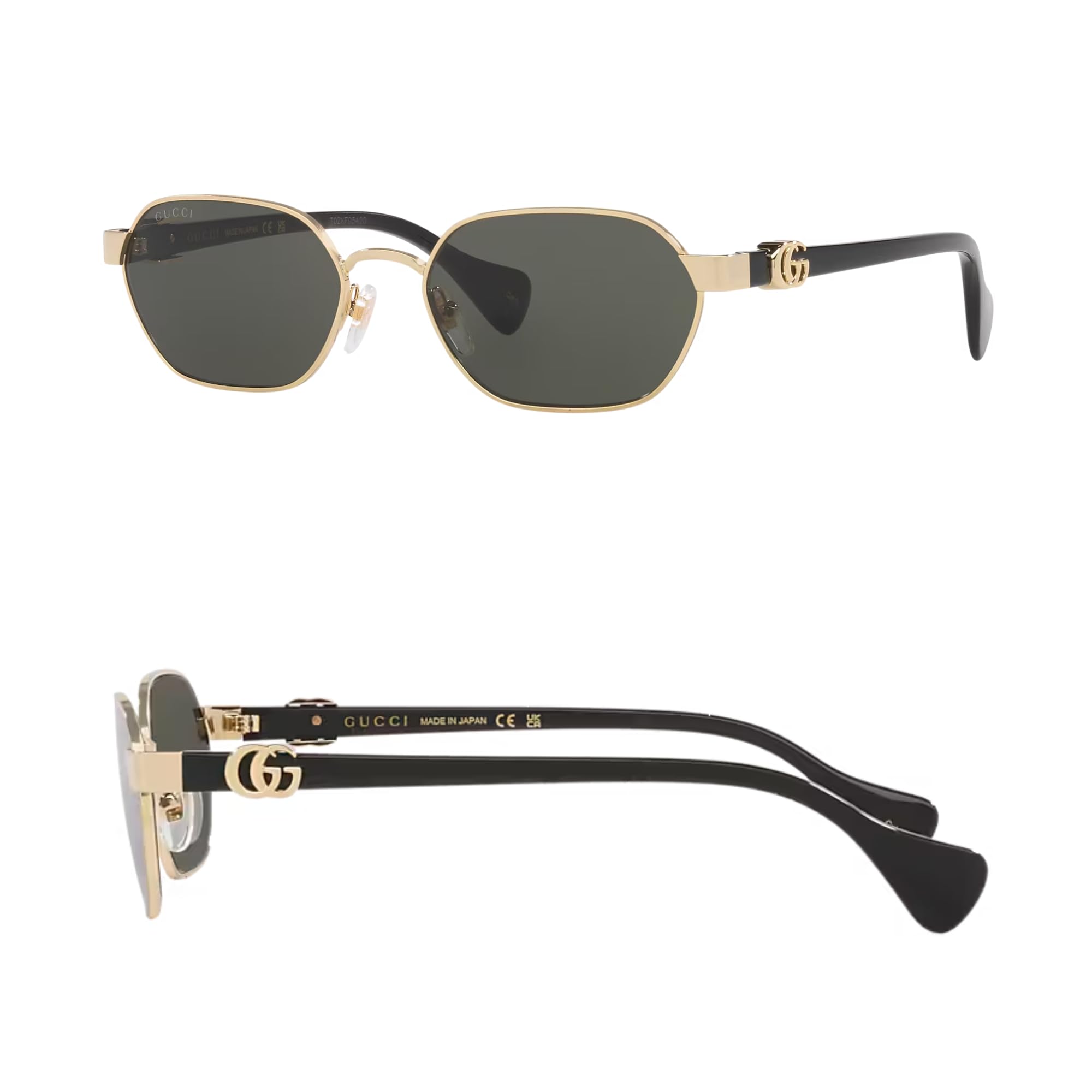 Gucci GG1593S GG Running Logo Hexagonal-Shaped Non-Polarized Sunglasses for Women Includes Luxury Eyewear Kit Gold Frame with Grey