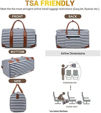 Weekender Bags for Women Sucipi Canvas Overnight Bag Large Travel Bags for Women Carry on Weekend Duffel Bag With Shoe Compartment, Toiletry Bag and Wet Pocket, Perfect for Travel/Flight/Daily Use/Birthday Gift (Blue Stripes) 5 Weekender Bags for Women Sucipi Canvas Overnight Bag Large Travel Bags for Women Carry on Weekend Duffel Bag With Shoe Compartment, Toiletry Bag and Wet Pocket, Perfect for Travel/Flight/Daily Use/Birthday Gift (Blue Stripes)