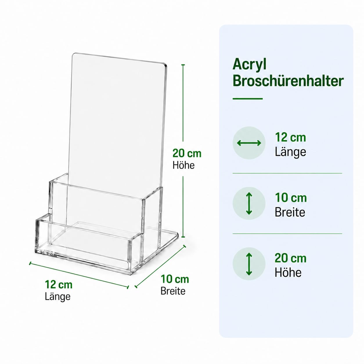 Juego de 4 soportes para folletos de acrílico A6, soporte transparente para folletos con compartimento para tarjetas de visita integrado, soporte para folletos de mesa para mostrador