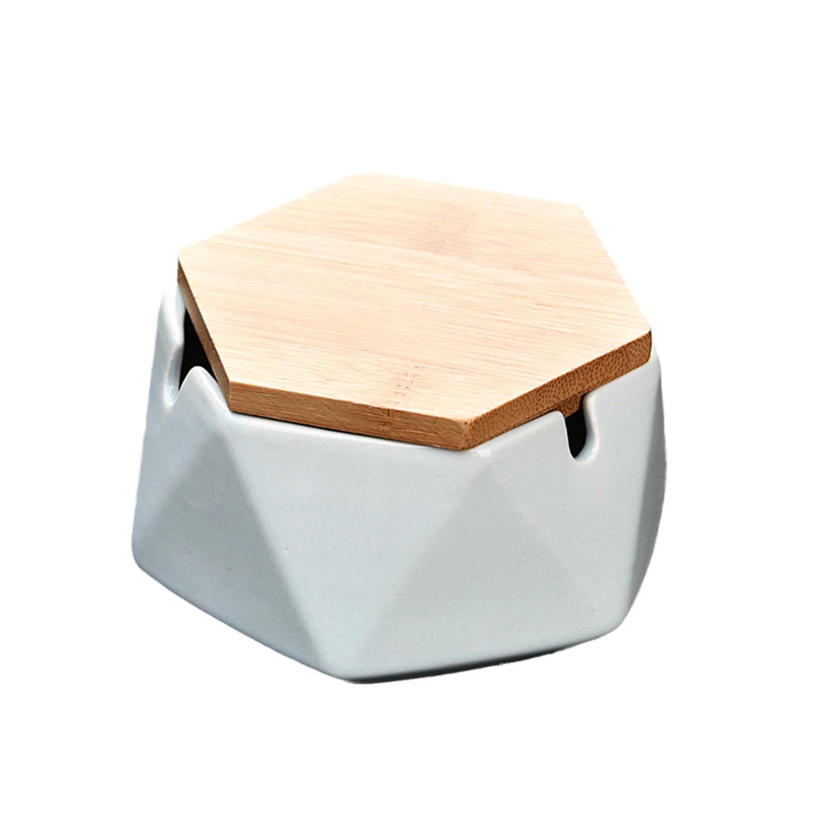 Ashtray Ceramic Tabletop Geometric With Wooden Lid for Cigarettes,Windproof Ash Tray for Indoor and Outdoor Use