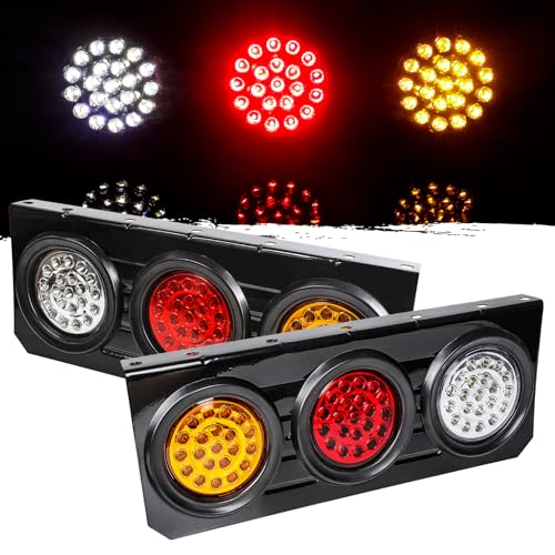 2 PCS LED Truck Trailer Tail Lights with Iron Bracket Base 12V-24V Round Led Trailer Tail Lights for Turn/Signal/Running Lamps Fits any Truck RV Camper Trailer