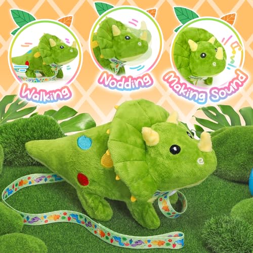 Tagitary TG-PET18 Plush Toys Dinosaur Stuffed Animal Interactive Electronic Pet That Walking,Head Nodding,And Making Sound,Soft Plush Triceratops Toys thumb #2