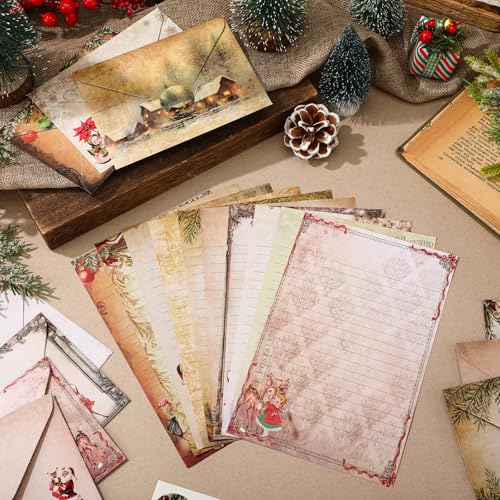 Image of Stationery Paper and Envelopes Set, Christmas Vintage, 5.5 x 8.25 Inch