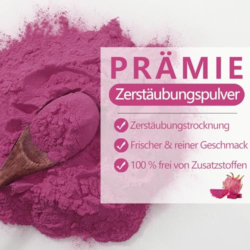 Premium Drachenfrucht Saftpulver 450g - Atomisierendes Trocknen Pitaya-Pulver, Ohne Zuckerzusatz, 100% Natürlich & Keine Zusatzstoffe