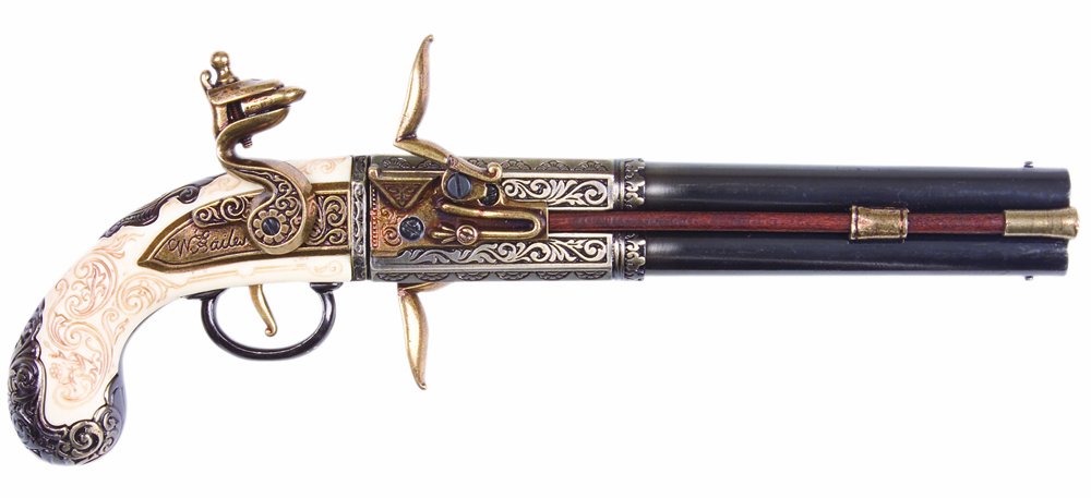 DENIX ダブルバレル 回転式フリントロックピストル イギリス 1264 楽天市場】☆DENIX ダブルバレル 回転式フリントロックピストル