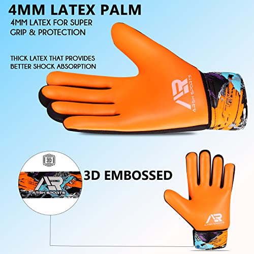 Arsh Sports Soccer Goalie Gloves, Football Goalkeeper Gloves For Kids Boys Children Youth With 4Mm Latex Heavy Grip Palm Double Wrist,Finger Spine Protection(Orange, Size 4 Suitable For 6-9 Years) #TOP3