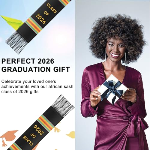Image of Graduation Kente Stole CLASS OF 2026 Graduation Ghanaian Style Black Sash African Grad Stole for College Unisex Celebrate