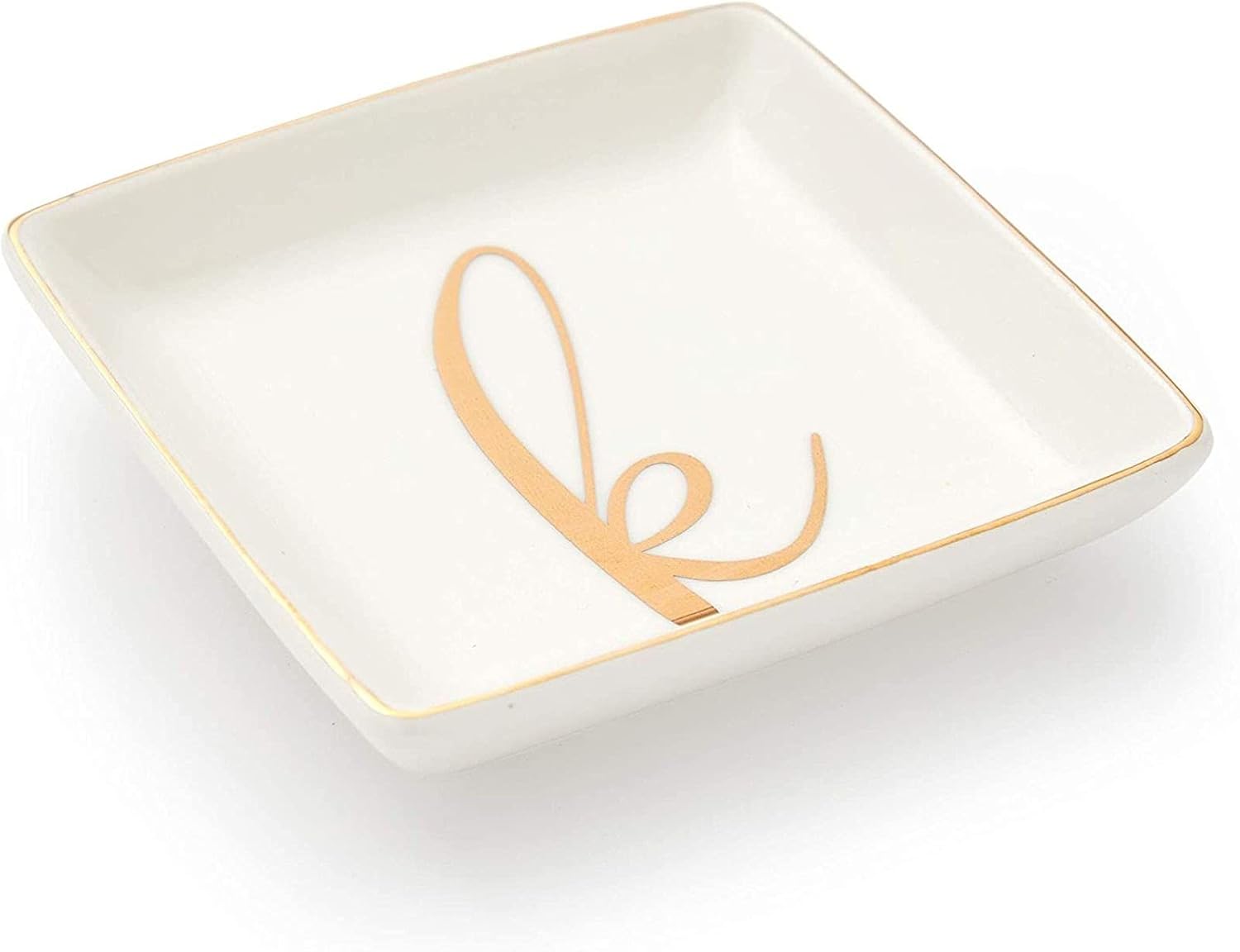 Juvale Letter K Ceramic Trinket Tray, Monogram Initials Jewelry Dish (4 x 4 Inches)