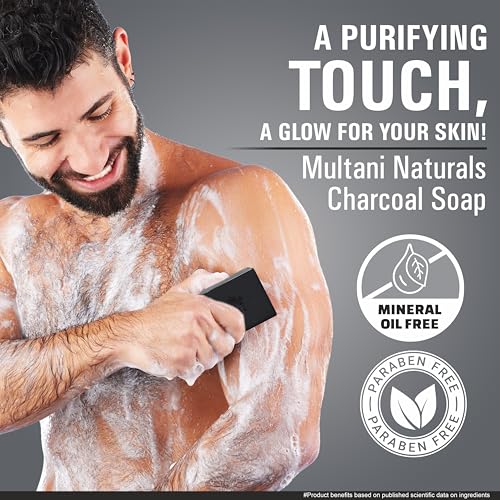 Image of Multani Natural Charcoal Soap For Oily Skin - 125 gm (Pack Of 3) | For Blackheads & Acne Prevention | For Deep Cleansing & Glow | Paraben Free | Clinically Tested | For All Skin Types | Glycerin Soap Bar For Men & Women