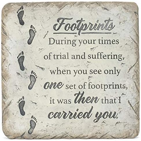 Transpac A3808 Footprints During Your Times of Trial and Suffering When You See Only One Set It was Then That I Carried You 10 x 10 Cement Decorative Outdoor Garden Stepping Stone